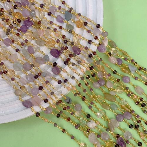 Decorative Beaded Chain Brass with Amethyst gold color plated DIY nickel lead & cadmium free Sold By Bag