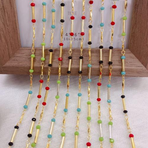 Decorative Beaded Chain Brass with Glass gold color plated DIY mixed colors nickel lead & cadmium free Sold By Bag