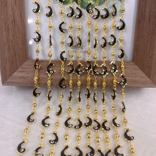 Decorative Beaded Chain Brass Dolphin gold color plated DIY & enamel black nickel lead & cadmium free Sold By Bag