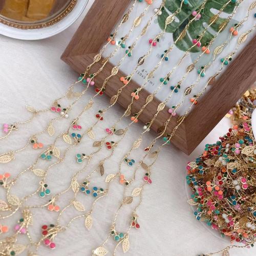 Decorative Beaded Chain Brass Cherry gold color plated DIY & enamel mixed colors nickel lead & cadmium free Sold By Bag