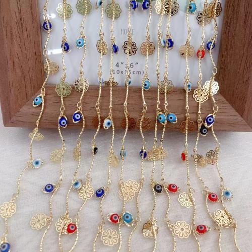 Decorative Beaded Chain Brass gold color plated DIY & evil eye pattern & enamel mixed colors nickel lead & cadmium free Sold By Bag