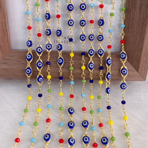 Decorative Beaded Chain Brass with Seedbead gold color plated DIY & evil eye pattern & enamel mixed colors nickel lead & cadmium free Sold By Bag