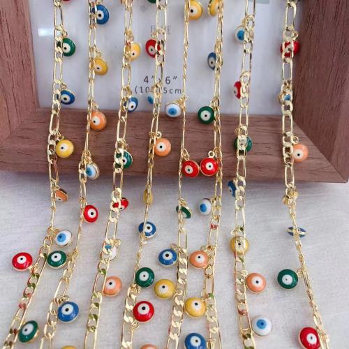 Decorative Beaded Chain Brass Round gold color plated DIY & evil eye pattern & enamel mixed colors nickel lead & cadmium free Sold By Bag