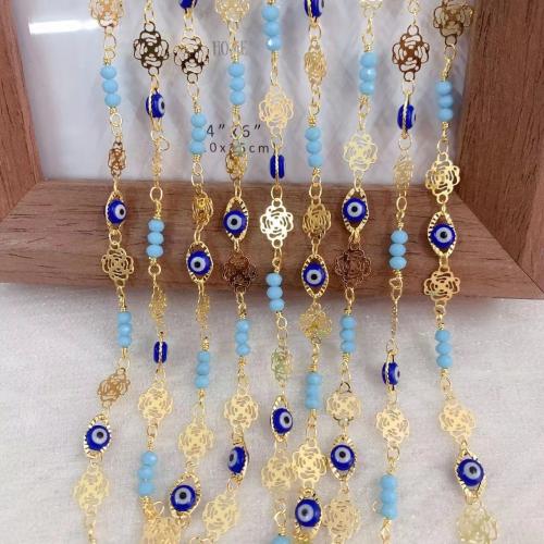 Decorative Beaded Chain Brass with Seedbead gold color plated DIY & evil eye pattern & enamel mixed colors nickel lead & cadmium free Sold By Bag