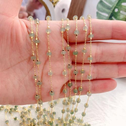 Decorative Beaded Chain Brass with Gemstone gold color plated DIY green nickel lead & cadmium free Sold By Bag