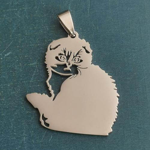 Pendentifs en titane, Acier titane, chat, poli, DIY, 32x37mm, 10PC/sac, Vendu par sac