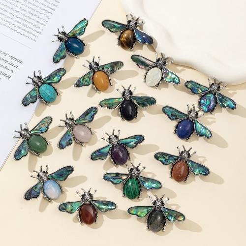 Fashion Brooch Jewelry Zinc Alloy with Natural Stone & Shell Bee silver color plated fashion jewelry nickel lead & cadmium free Sold By PC