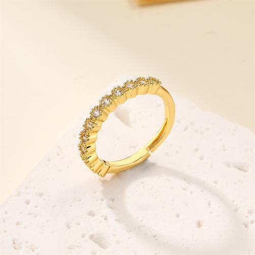 Cubic Zirconia Micro Pave Brass Ring gold color plated fashion jewelry & micro pave cubic zirconia golden nickel lead & cadmium free Sold By PC