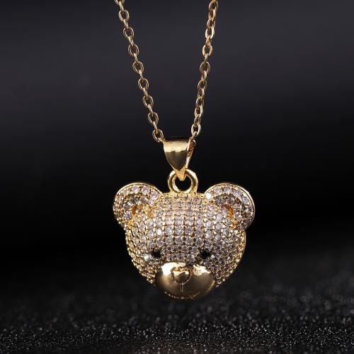 Cubic Zircon Micro Pave Brass Necklace with 6cm extender chain Bear gold color plated fashion jewelry & micro pave cubic zirconia nickel lead & cadmium free Length 40 cm Sold By PC