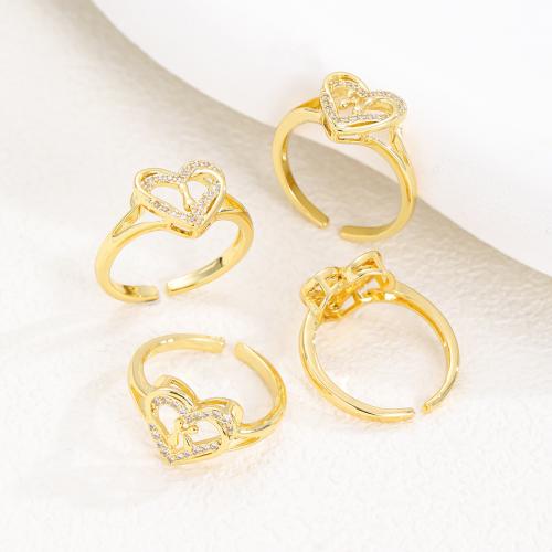 Kubieke Circonia Micro Pave Brass Ring, Messing, gold plated, mode sieraden & micro pave zirconia, gouden, nikkel, lood en cadmium vrij, Verkocht door PC