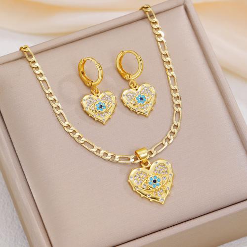 Cubic Zirconia Micro Pave Brass Jewelry Sets gold color plated fashion jewelry & micro pave cubic zirconia golden nickel lead & cadmium free Sold By PC