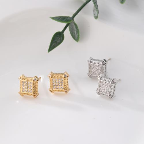 Terningformet Zirkon Micro Pave Messing Øreringe, forgyldt, mode smykker & Micro Pave cubic zirconia, flere farver til valg, nikkel, bly & cadmium fri, 9x9mm, Solgt af par