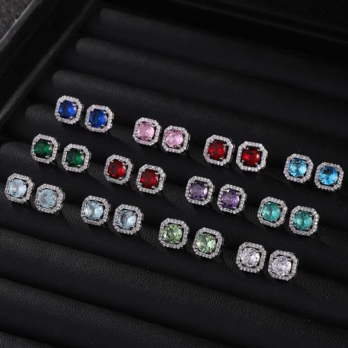 Cubic Zirconia Micro Pave Latão Brinco, cobre, banhado, joias de moda & micro pavimento em zircônia cúbica, Mais cores pare escolha, níquel, chumbo e cádmio livre, 10x10mm, vendido por par