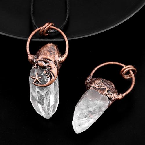 Quartz Halskæde, Voks, med Clear Quartz & Zinc Alloy, mode smykker, blandede farver, Solgt af PC