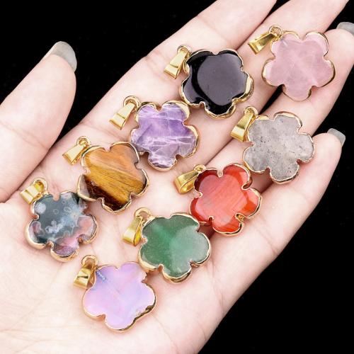 Gemstone Pendants Jewelry Natural Stone with Zinc Alloy Flower DIY Sold By PC