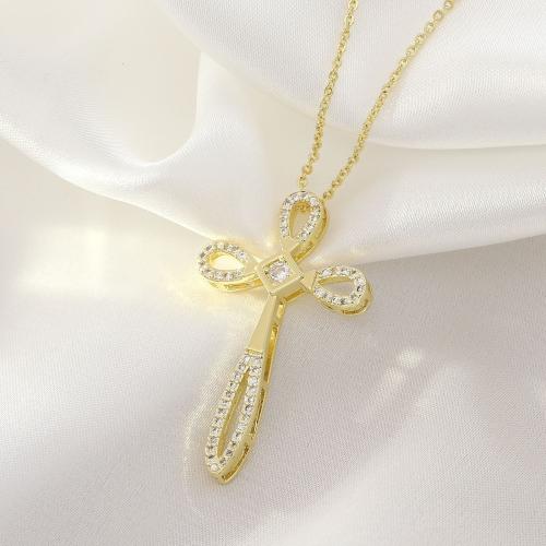 Collier en laiton cubique Zircon Micro Pave, avec 1.96 Inch chaînes de rallonge, Placage de couleur d'or, styles différents pour le choix & pavé de micro zircon & pour femme & creux, Longueur 17.71 pouce, Vendu par PC