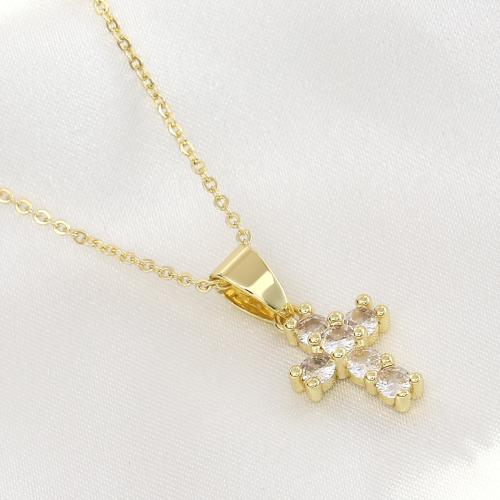 Cubic Zircon Micro Pave Brass Necklace with Cubic Zirconia with 1.96 Inch extender chain gold color plated fashion jewelry & for woman Length 17.71 Inch Sold By PC