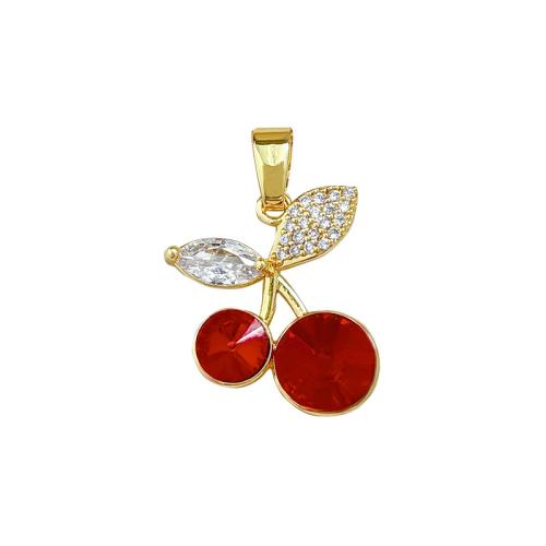 Cubic Zirconia Micro Pave Brass Pendant 304 Stainless Steel Cherry real gold plated DIY & micro pave cubic zirconia Sold By PC