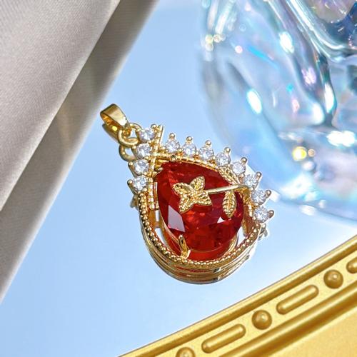 Cubic Zirconia Micro Pave Brass Pendant Teardrop real gold plated DIY & micro pave cubic zirconia Sold By PC