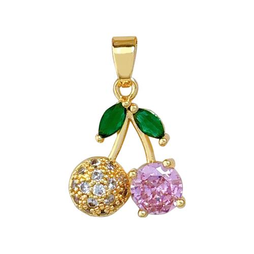 Cubic Zirconia Micro Pave Brass Pendant Cherry real gold plated DIY & micro pave cubic zirconia Sold By PC