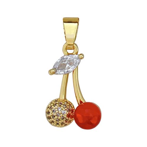 Cubic Zirconia Micro Pave Brass Pendant Cherry real gold plated DIY & micro pave cubic zirconia Sold By PC