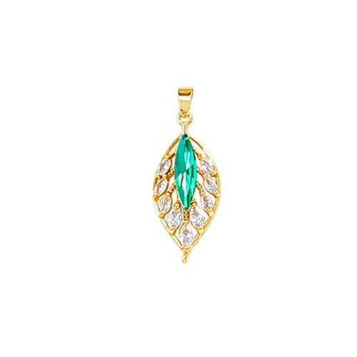 Cubic Zirconia Micro Pave Brass Pendant Leaf real gold plated DIY & micro pave cubic zirconia & hollow Sold By PC