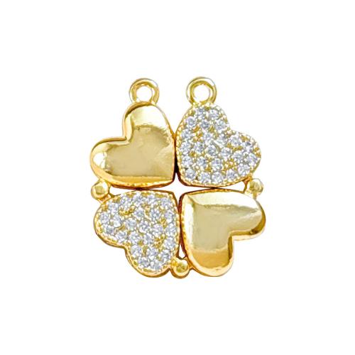 Cubic Zirconia Micro Pave Brass Pendant Four Leaf Clover real gold plated DIY & micro pave cubic zirconia & hollow Sold By PC