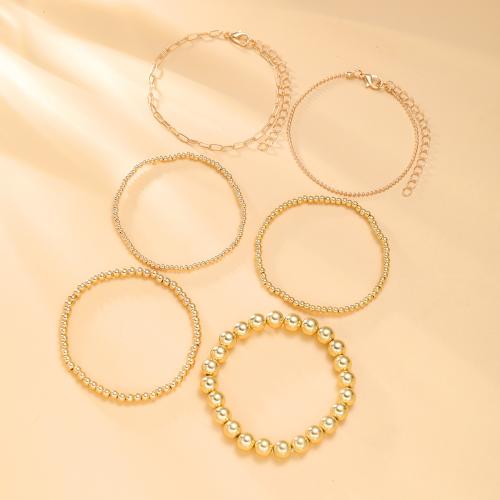 Zinc Alloy Bracelet plated 6 pieces & fashion jewelry & for woman golden Sold By Set