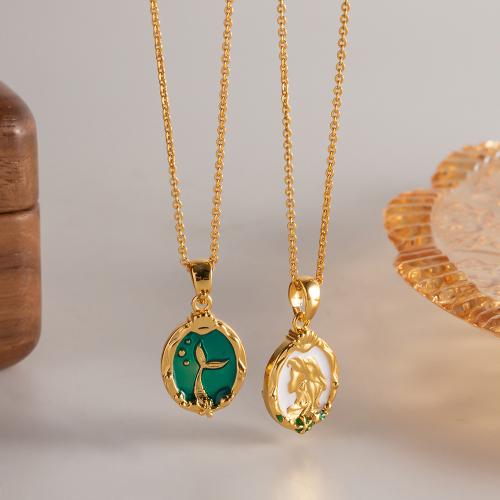 Brass Necklace Vacuum Ion Plating for woman & enamel & double-sided Length 45 cm Sold By PC