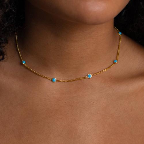 Collier de bijoux en acier inoxydable, Acier inoxydable 304, avec turquoise & zircon cubique, pour femme, plus de couleurs à choisir, Longueur 45 cm, Vendu par PC