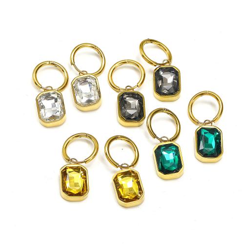 Stainless Steel Drop Earring 304 Stainless Steel Vacuum Ion Plating for woman & with rhinestone Sold By Pair