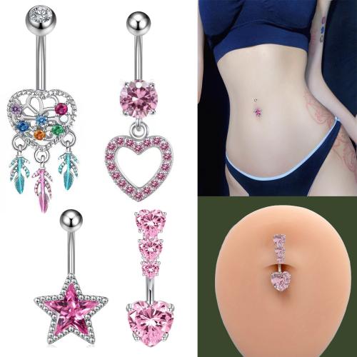 Brass Belly Ring with 304 Stainless Steel plated Unisex & micro pave cubic zirconia belly ring length 20-30mm Sold By PC