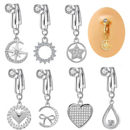 Messing mave ring, forgyldt, Unisex & forskellige stilarter for valg & Micro Pave cubic zirconia, belly ring length 20-30mm, Solgt af PC