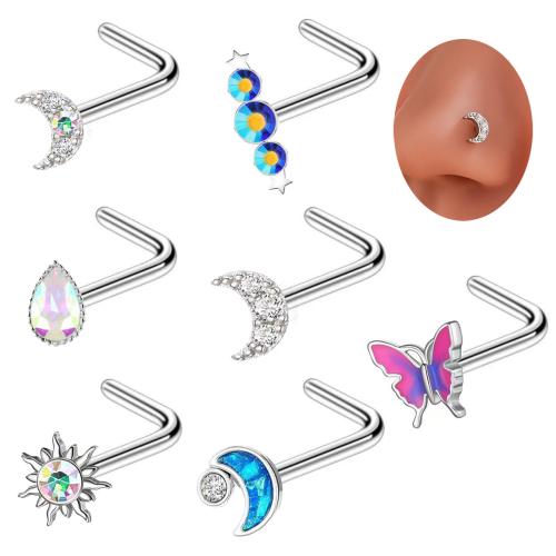 Prás Srón Piercing Jewelry, plátáilte, unisex & stíleanna éagsúla do rogha & le rhinestone, 7mm, Díolta De réir PC