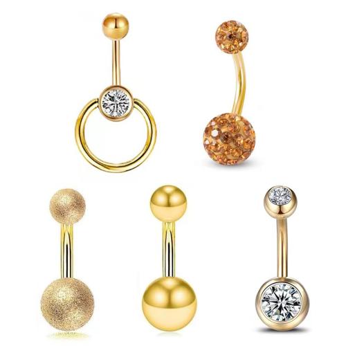 304 Edelstahl Bauchnabelpiercing, plattiert, 5 Stück & unisex & Micro pave Zirkonia & mit Strass, keine, belly ring length 20-25mm, verkauft von setzen