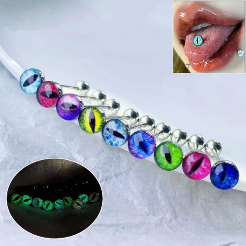 304 Stainless Steel tongue ring with Resin Evil Eye polished Unisex & luminated Sold By PC