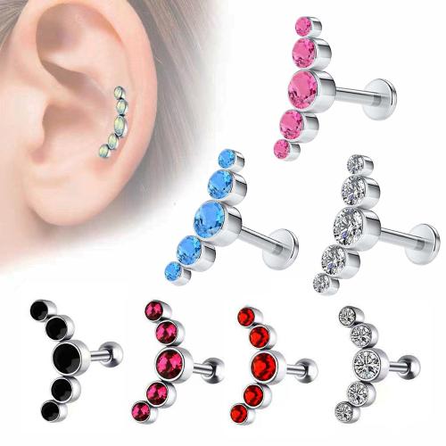 304 Stainless Steel Piercing Earring Unisex & with rhinestone Sold By PC