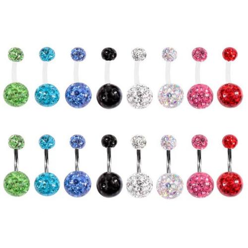 Plastic Belly Ring with 316L Stainless Steel & Acrylic Round Unisex & with rhinestone Sold By PC