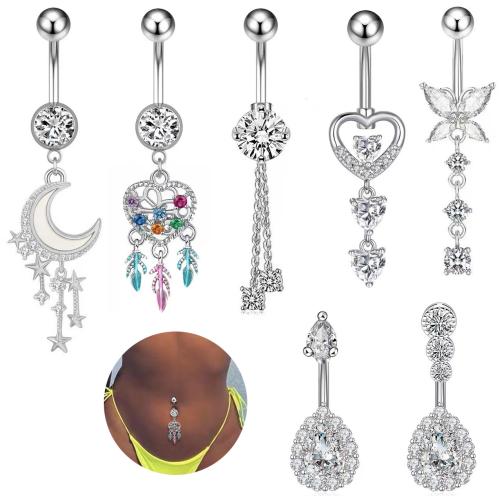 Messing mave ring, forgyldt, Unisex & forskellige stilarter for valg & Micro Pave cubic zirconia, belly ring length 30-50mm, Solgt af PC