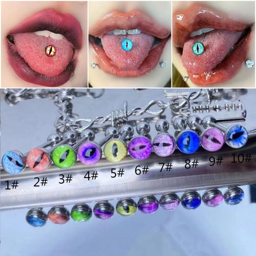 304 Stainless Steel tongue ring with Acrylic Evil Eye Unisex 16mm Sold By PC