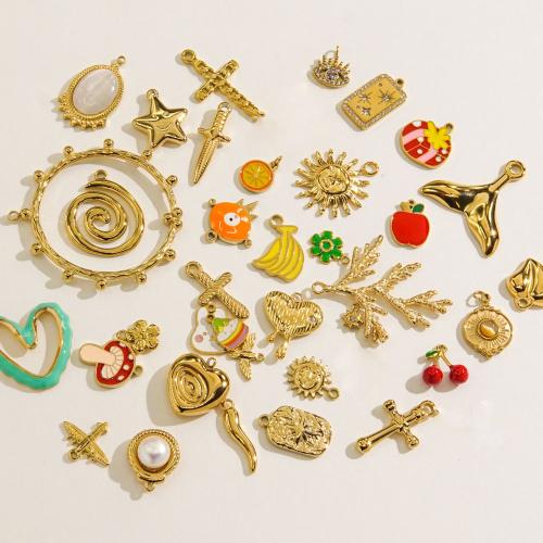 Brass Jewelry Pendants 304 Stainless Steel with Plastic Pearl Vacuum Ion Plating & DIY & enamel & with rhinestone Sold By PC