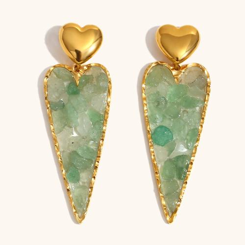 Stainless Steel Drop Earring 304 Stainless Steel with Plastic Pearl Triangle gold color plated for woman green Sold By Pair