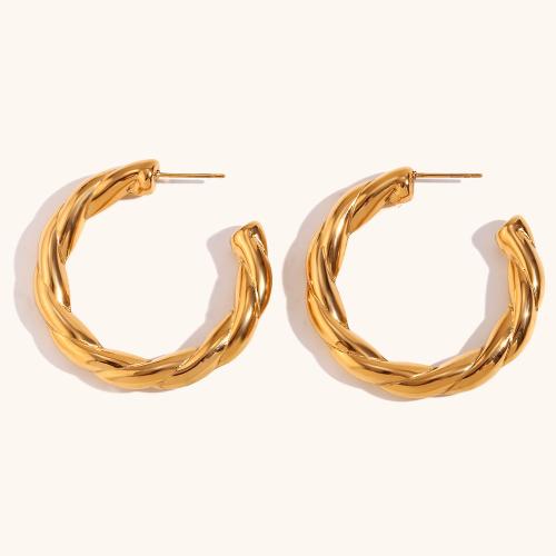 Stainless Steel Stud Earrings 304 Stainless Steel gold color plated for woman Sold By Pair