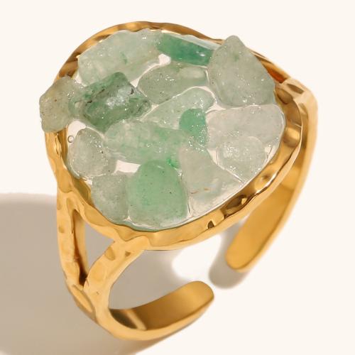 Natural Gemstone Finger Ring 304 Stainless Steel with Gemstone gold color plated for woman green Sold By PC