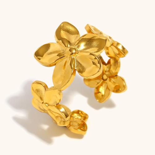 Stainless Steel Finger Ring 304 Stainless Steel Flower gold color plated for woman Sold By PC