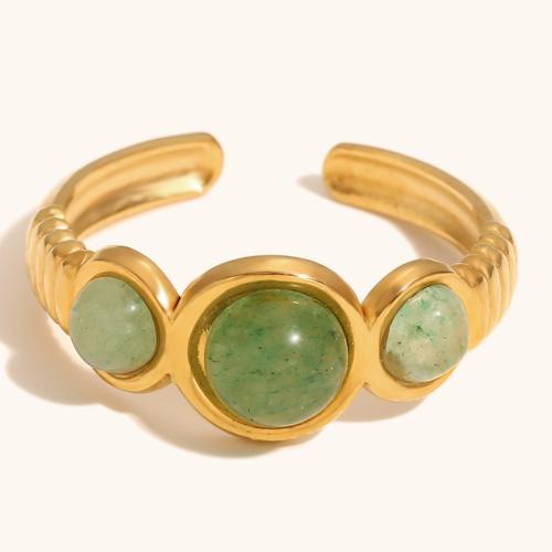 Stainless Steel Finger Ring 304 Stainless Steel with Green Aventurine gold color plated for woman green Sold By PC