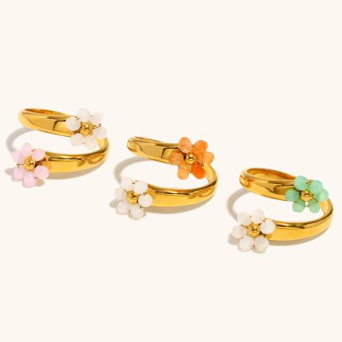 Stainless Steel Finger Ring 304 Stainless Steel with Plastic Flower gold color plated for woman Sold By PC