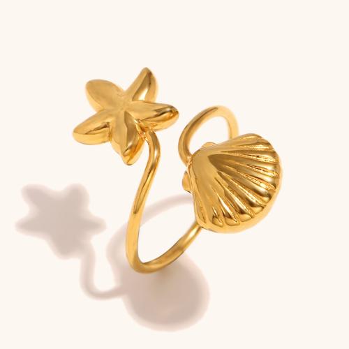 Vinger Ring in edelstaal, 304 roestvrij staal, Zeester, gold plated, voor vrouw, Verkocht door PC