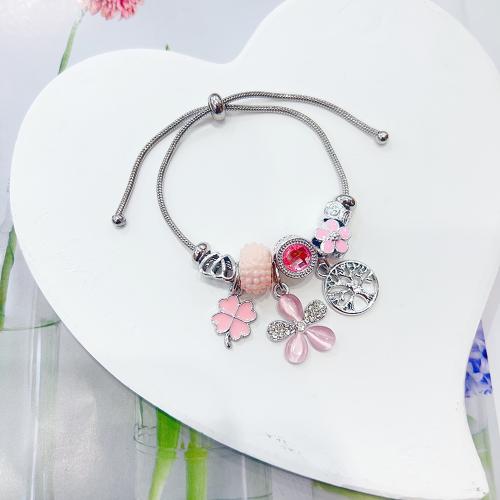 Pulseira de European, liga de zinco, with resina, Ajustável & joias de moda & para mulher, cor de platina, comprimento Aprox 16-26 cm, vendido por PC