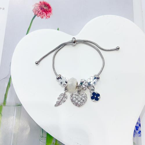 European Bracelet Zinc Alloy with 304 Stainless Steel Chain & Resin Adjustable & fashion jewelry & for woman platinum color Length Approx 16-26 cm Sold By PC